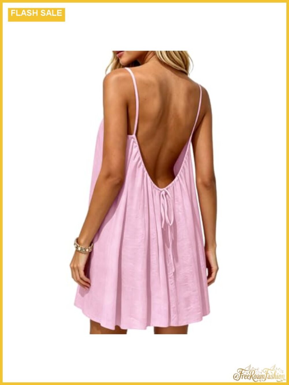 Flowy Backless Cami Dress Sleeveless Sundress Casual Swing Midi